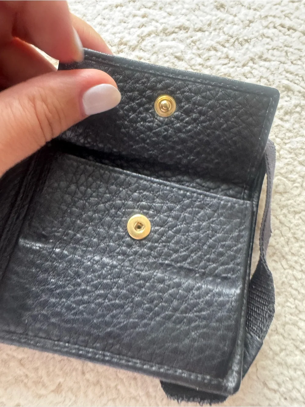 Saint Laurent Black Leather Compact Wallet with Gold YSL Accent on Strap